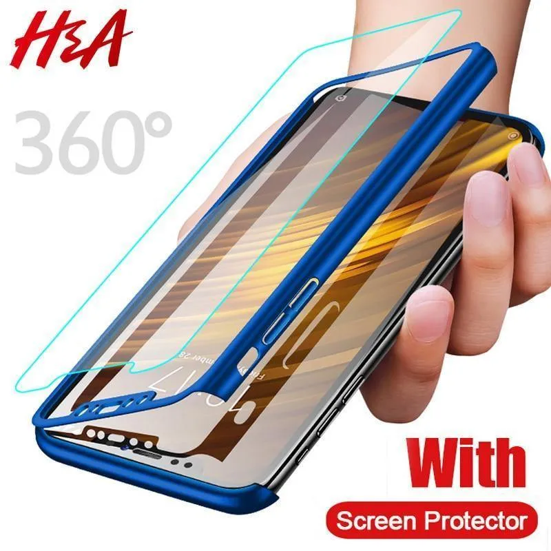 H&A Luxus 360 Vollschutz-Telefonhülle für Xiaomi Mi 5 5S Plus Mi5X 6X Mi 8 SE Stoßfeste Hülle Pocophone F1 Hülle mit Glas
