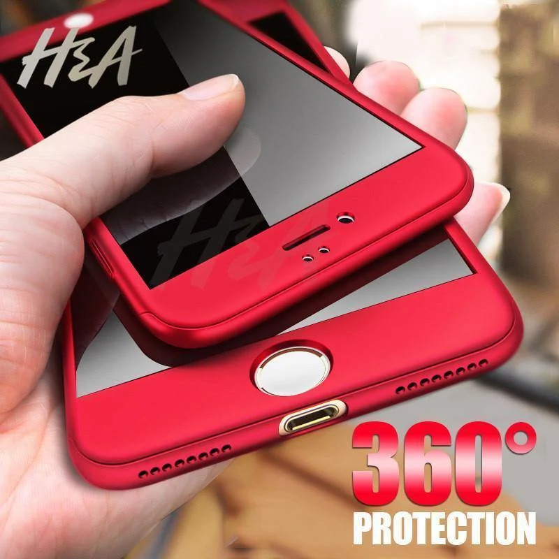 H&A 360 Vollschutz-Telefonhülle für iPhone X 8 6 6s 7 Plus 5 5s SE PC-Schutzhülle für iPhone 7 8 Plus Hülle mit Glas