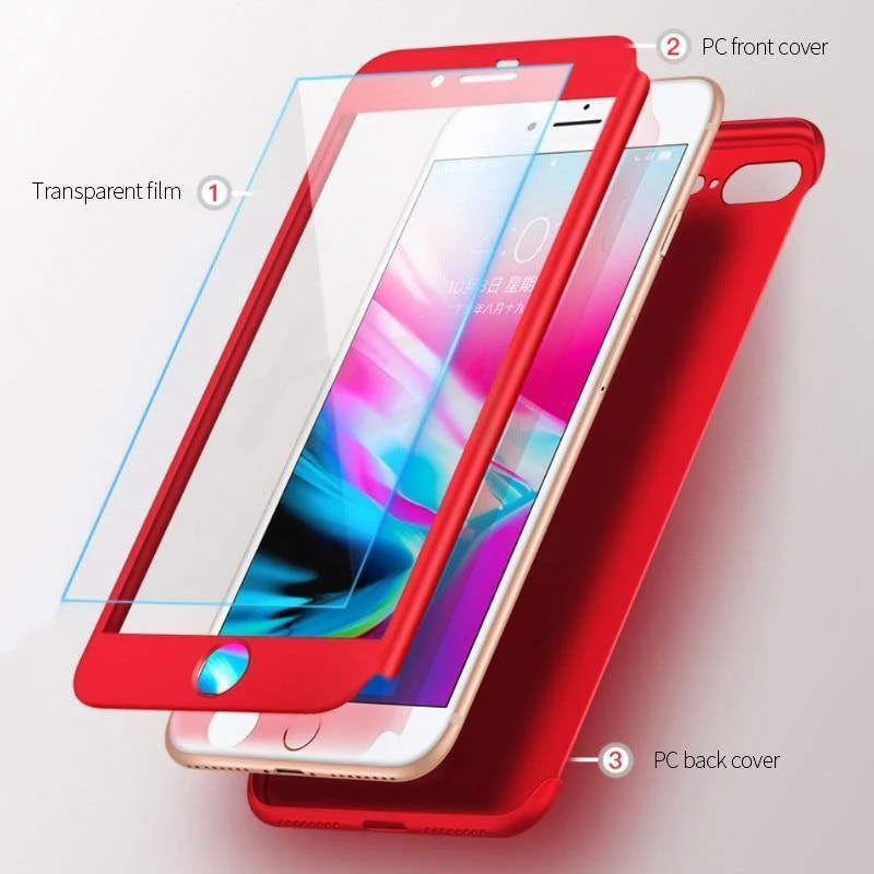H&A 360 Vollschutz-Telefonhülle für iPhone X 8 6 6s 7 Plus 5 5s SE PC-Schutzhülle für iPhone 7 8 Plus Hülle mit Glas
