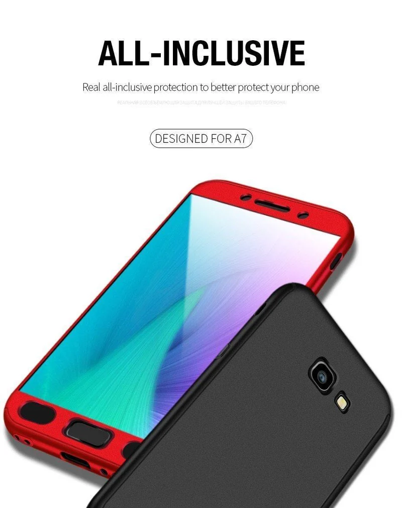H&A 360 Grad Vollschutz-Telefonhülle für Samsung Galaxy A3 A5 A7 2017 J5 J7 2016 Displayschutzfolie Telefonabdeckung A5 A7 Glas