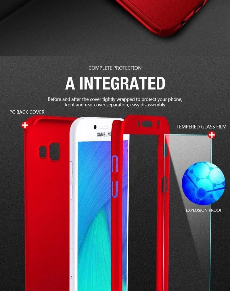 H&A 360 Grad Vollschutz-Telefonhülle für Samsung Galaxy A3 A5 A7 2017 J5 J7 2016 Displayschutzfolie Telefonabdeckung A5 A7 Glas