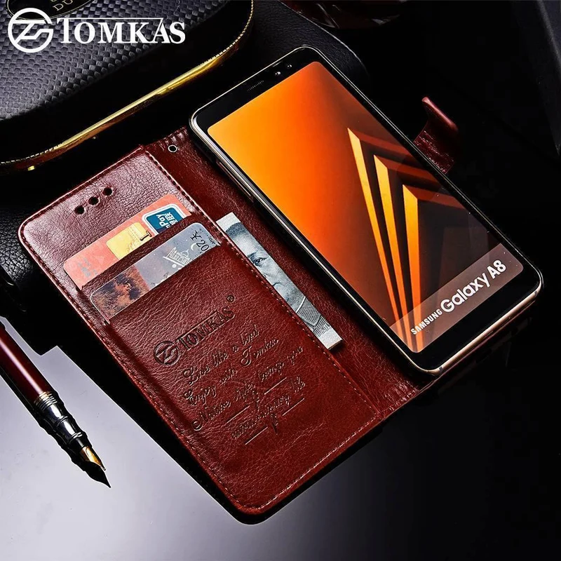 TOMKAS Business Wallet Case für Samsung Galaxy A8 2018 Hüllen Cover Flip 6.0 Zoll Handyhülle für Samsung Galaxy A8 Plus 2018