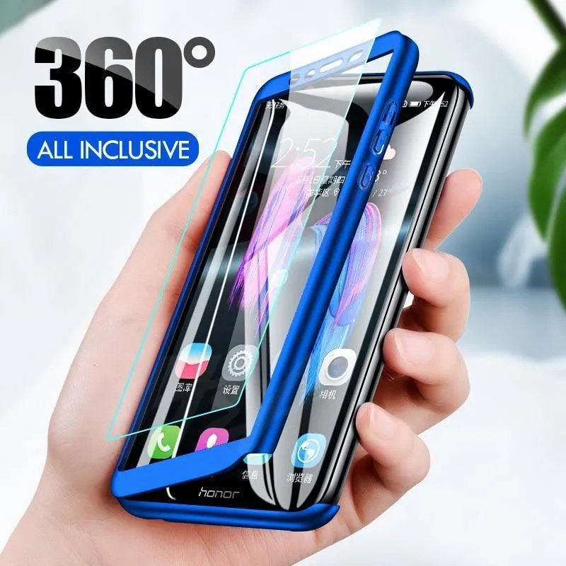 H&A Luxus 360 Vollschutz-Telefonhülle für Huawei Y5 Y6 Y7 2018 2017 Anti-Klopf-Telefonhülle für Huawei Y7 Y6 Prime Hülle mit Glas