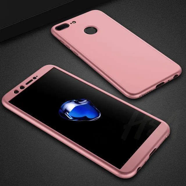 H&A Luxus 360 Vollschutz-Telefonhülle für Huawei Y5 Y6 Y7 2018 2017 Anti-Klopf-Telefonhülle für Huawei Y7 Y6 Prime Hülle mit Glas