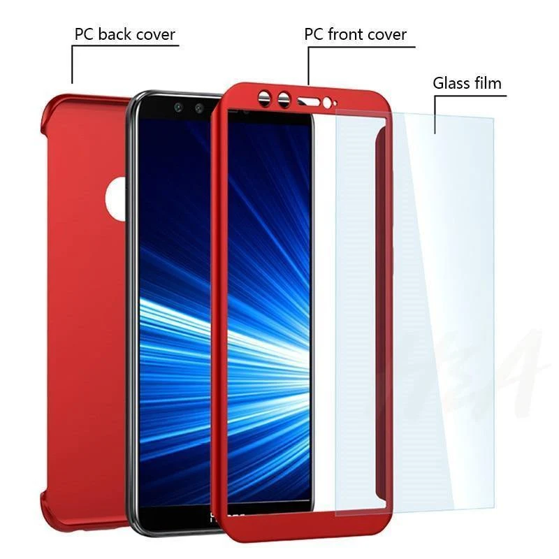 H&A Luxus 360 Vollschutz-Telefonhülle für Huawei Y5 Y6 Y7 2018 2017 Anti-Klopf-Telefonhülle für Huawei Y7 Y6 Prime Hülle mit Glas