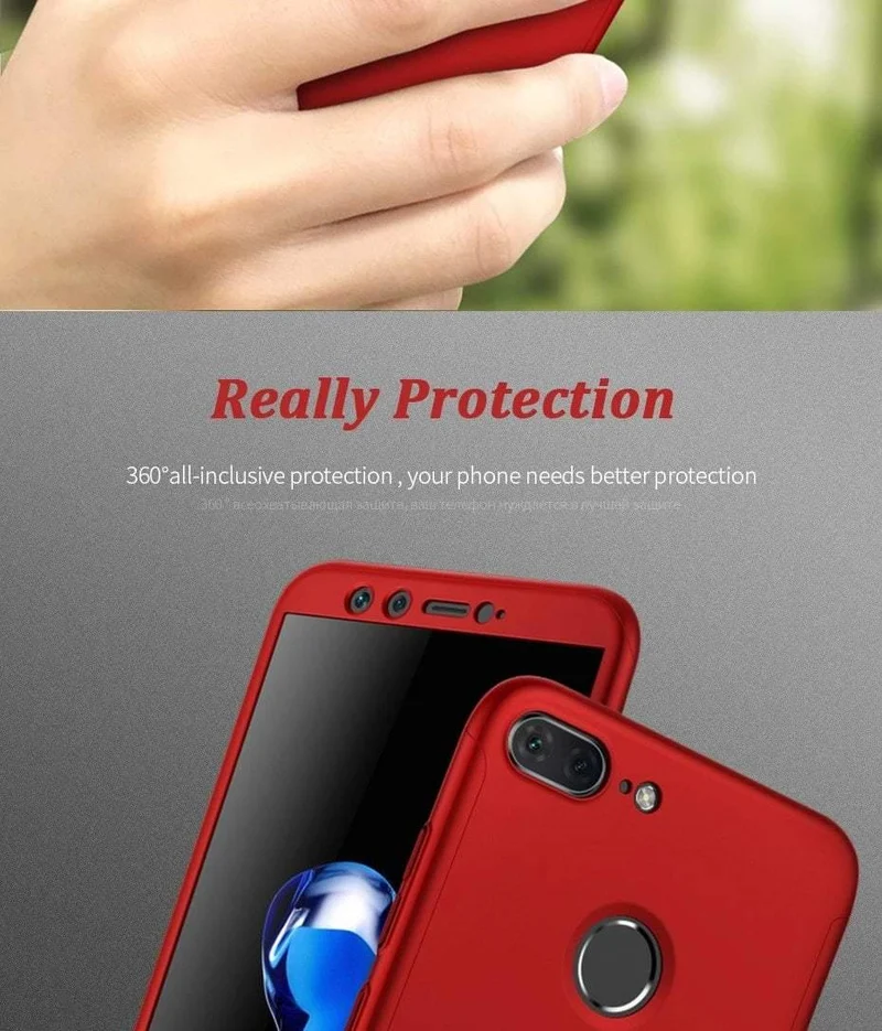 H&A Luxus 360 Vollschutz-Telefonhülle für Huawei Y5 Y6 Y7 2018 2017 Anti-Klopf-Telefonhülle für Huawei Y7 Y6 Prime Hülle mit Glas