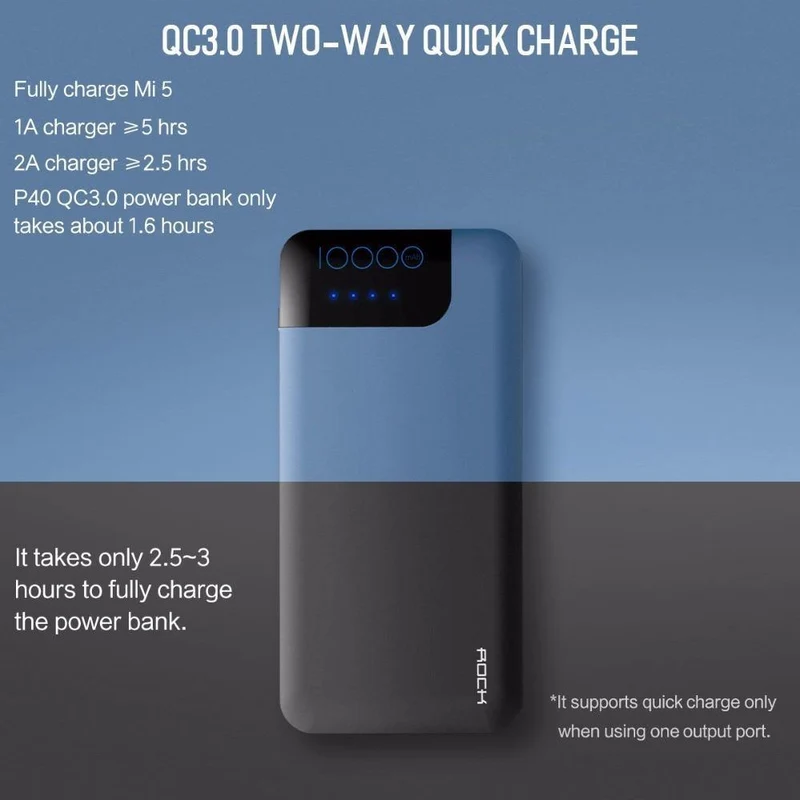 ROCK Schnellladung Powerbank 10000mAh 5V / 9V / 12V Smart QC 3.0 Powerbank mit Digitalanzeige TYP C Tragbare externe Batterie