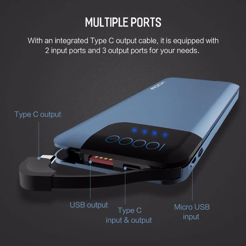 ROCK Schnellladung Powerbank 10000mAh 5V / 9V / 12V Smart QC 3.0 Powerbank mit Digitalanzeige TYP C Tragbare externe Batterie