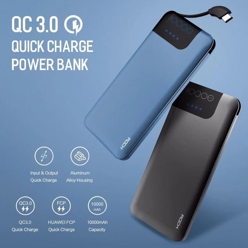 ROCK Schnellladung Powerbank 10000mAh 5V / 9V / 12V Smart QC 3.0 Powerbank mit Digitalanzeige TYP C Tragbare externe Batterie