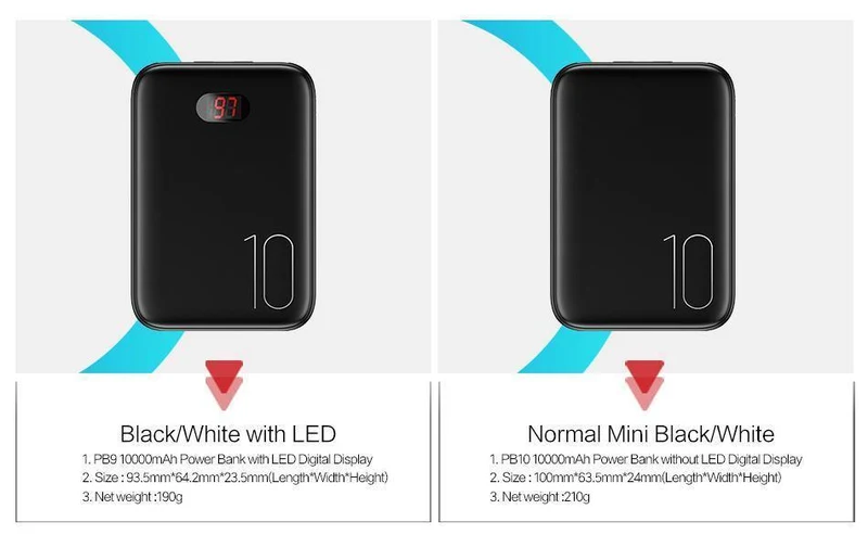 Power Bank für xiaomi mi iPhone, USAMS Mini Pover Bank 10000mAh LED-Anzeige Powerbank Externer Akku Poverbank Schnellladung