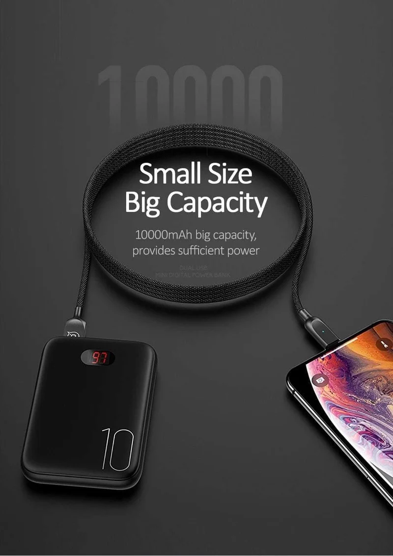Power Bank für xiaomi mi iPhone, USAMS Mini Pover Bank 10000mAh LED-Anzeige Powerbank Externer Akku Poverbank Schnellladung