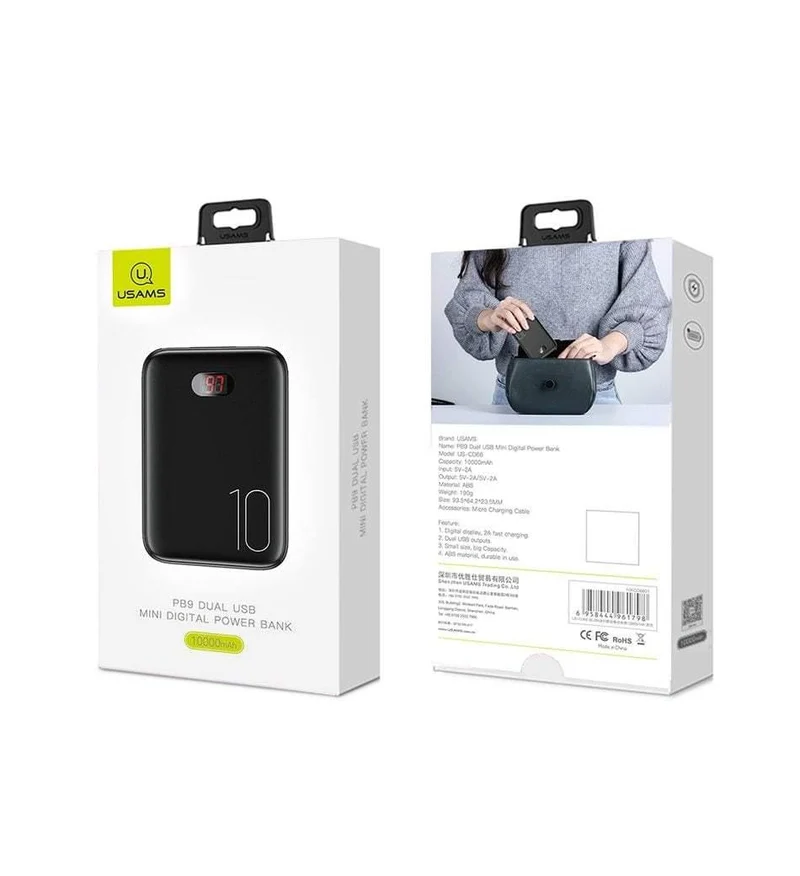 Power Bank für xiaomi mi iPhone, USAMS Mini Pover Bank 10000mAh LED-Anzeige Powerbank Externer Akku Poverbank Schnellladung