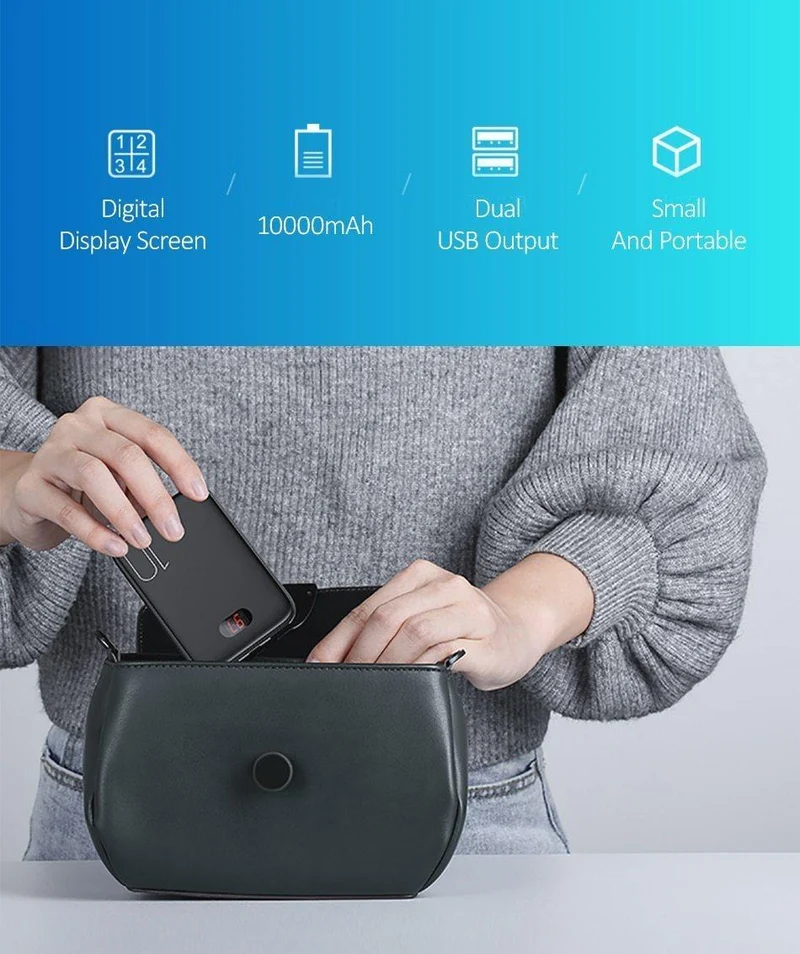 Power Bank für xiaomi mi iPhone, USAMS Mini Pover Bank 10000mAh LED-Anzeige Powerbank Externer Akku Poverbank Schnellladung