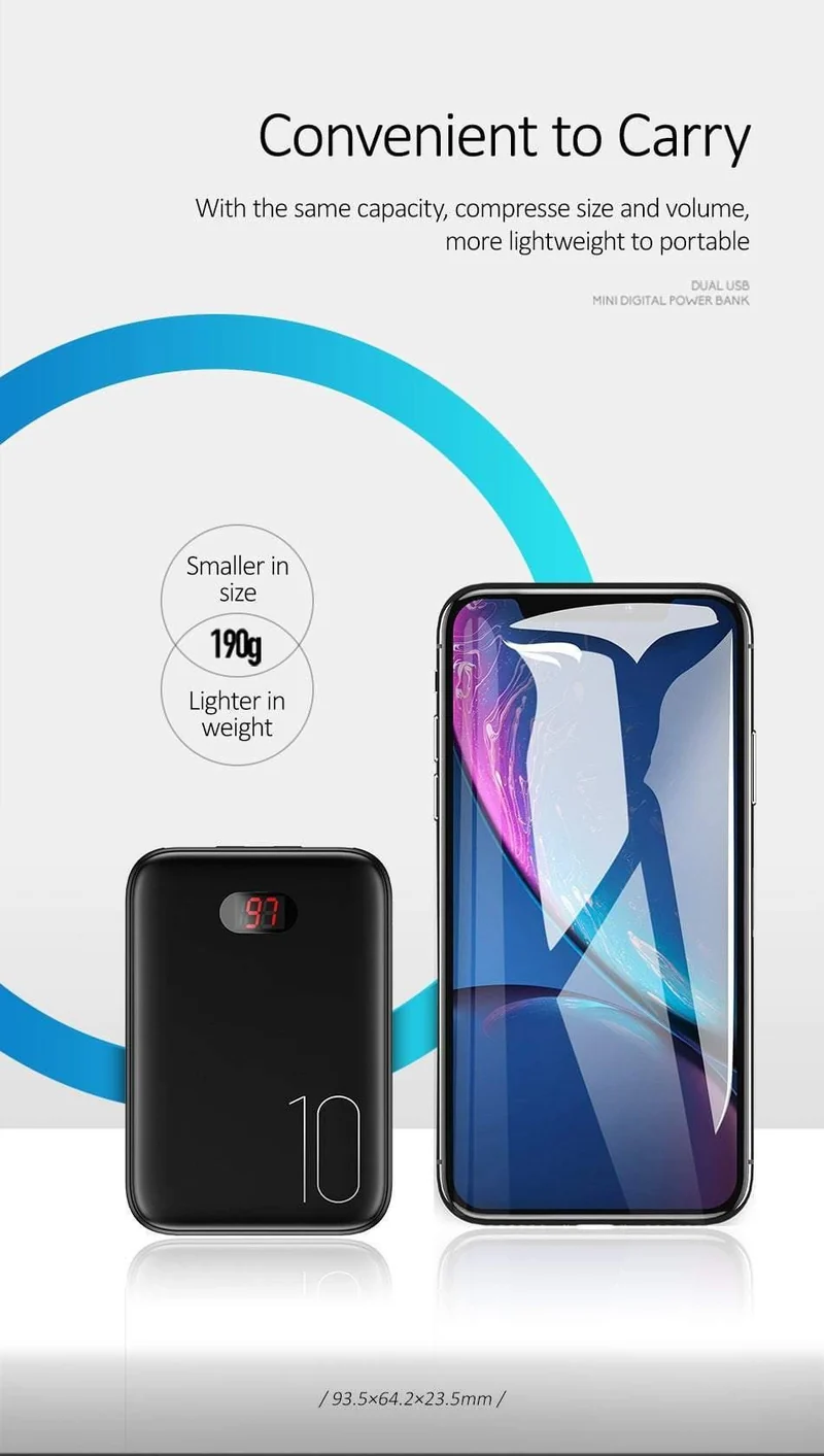 Power Bank für xiaomi mi iPhone, USAMS Mini Pover Bank 10000mAh LED-Anzeige Powerbank Externer Akku Poverbank Schnellladung