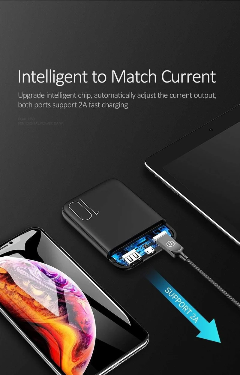 Power Bank für xiaomi mi iPhone, USAMS Mini Pover Bank 10000mAh LED-Anzeige Powerbank Externer Akku Poverbank Schnellladung