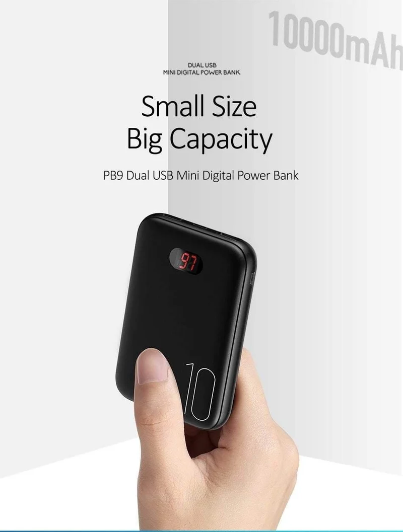 Power Bank für xiaomi mi iPhone, USAMS Mini Pover Bank 10000mAh LED-Anzeige Powerbank Externer Akku Poverbank Schnellladung