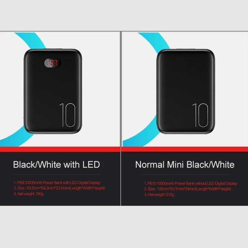 Power Bank für xiaomi mi iPhone, USAMS Mini Pover Bank 10000mAh LED-Anzeige Powerbank Externer Akku Poverbank Schnellladung