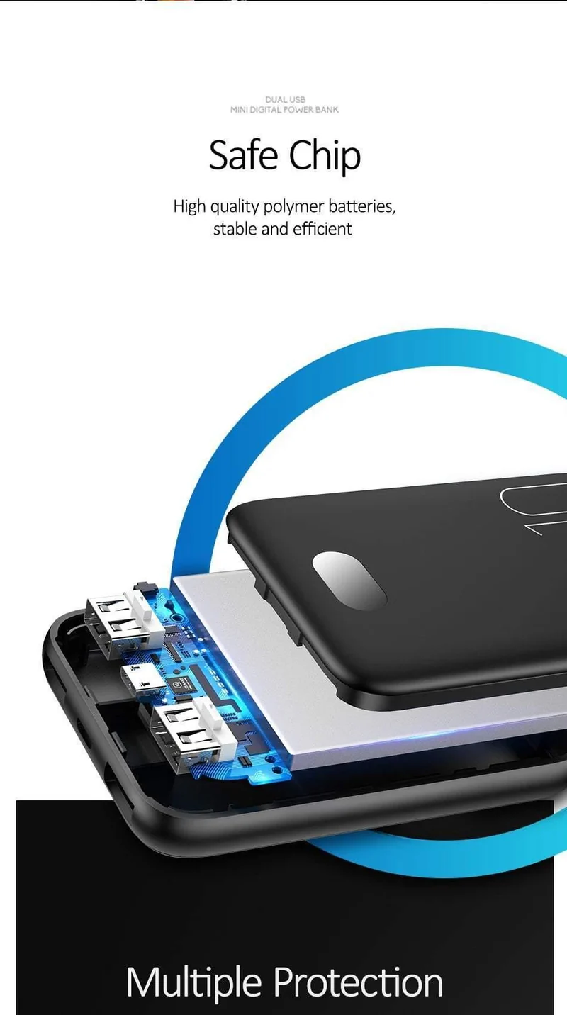 Power Bank für xiaomi mi iPhone, USAMS Mini Pover Bank 10000mAh LED-Anzeige Powerbank Externer Akku Poverbank Schnellladung