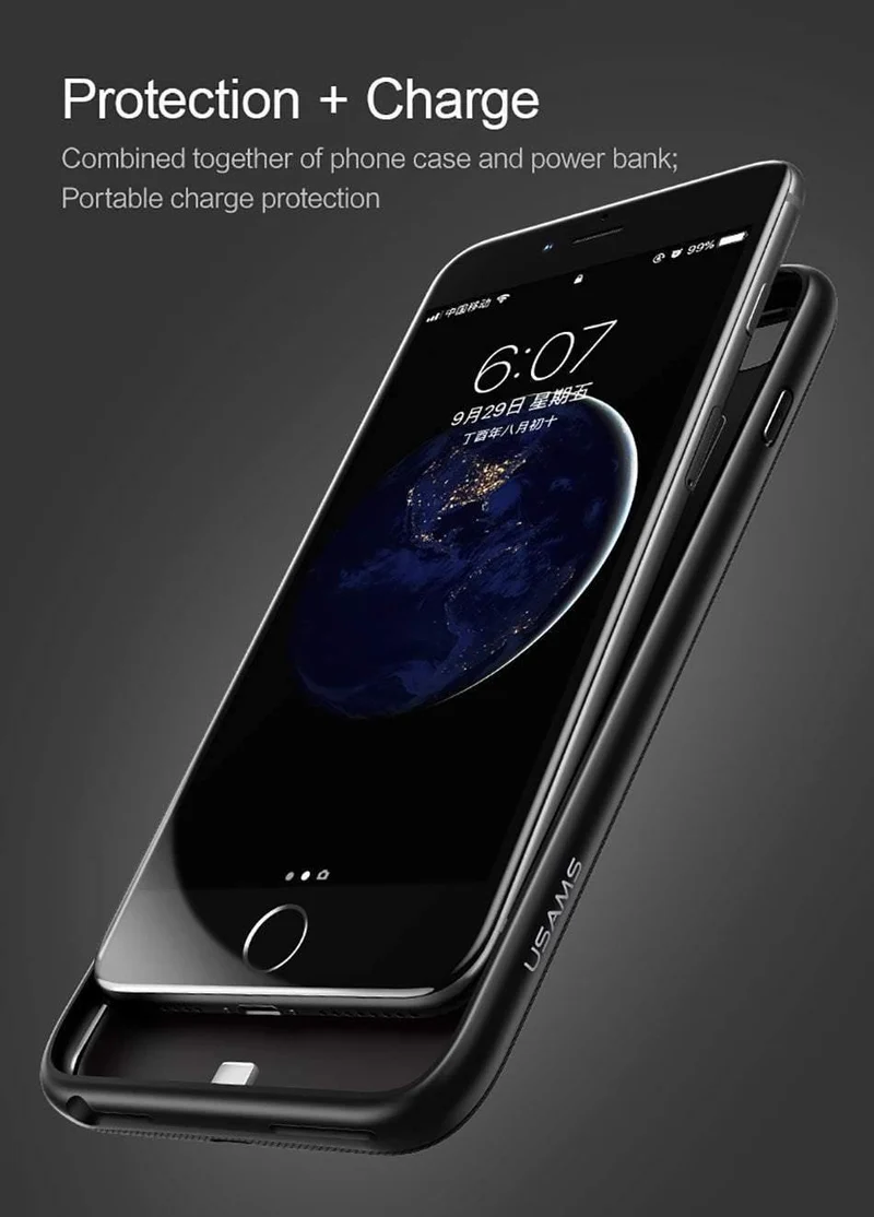 USAMS Akkuladegeräte für iPhone 6 6s 7 8 Plus 3000/4200 mAh Power Bank Case Ultra Slim Externes Pack Backup-Ladegerät