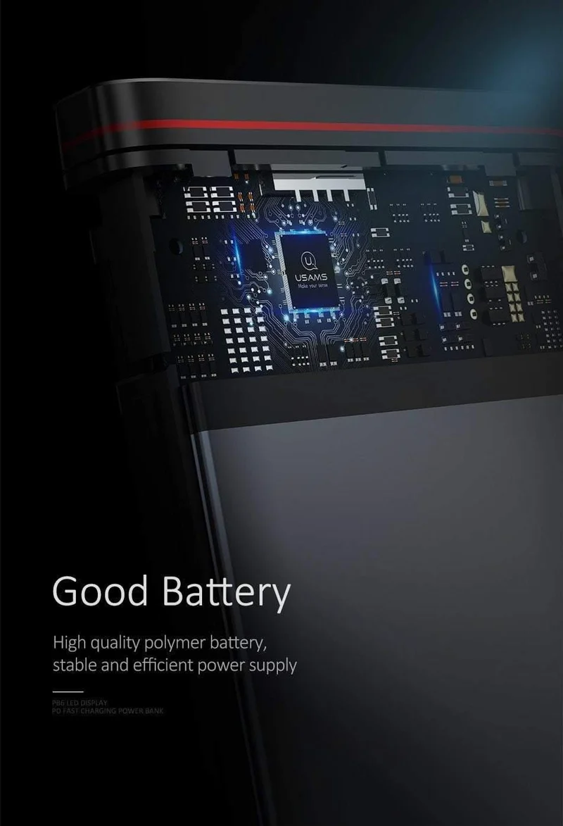 Schnellladegerät Power Bank PD QC 3.0 18 W digitales LED-Display 10000 mAh Powerbank USAMS 9 V/2 A 5 V/3 A externer Akku USB C Poverbank
