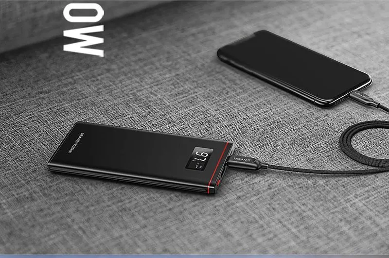 Schnellladegerät Power Bank PD QC 3.0 18 W digitales LED-Display 10000 mAh Powerbank USAMS 9 V/2 A 5 V/3 A externer Akku USB C Poverbank