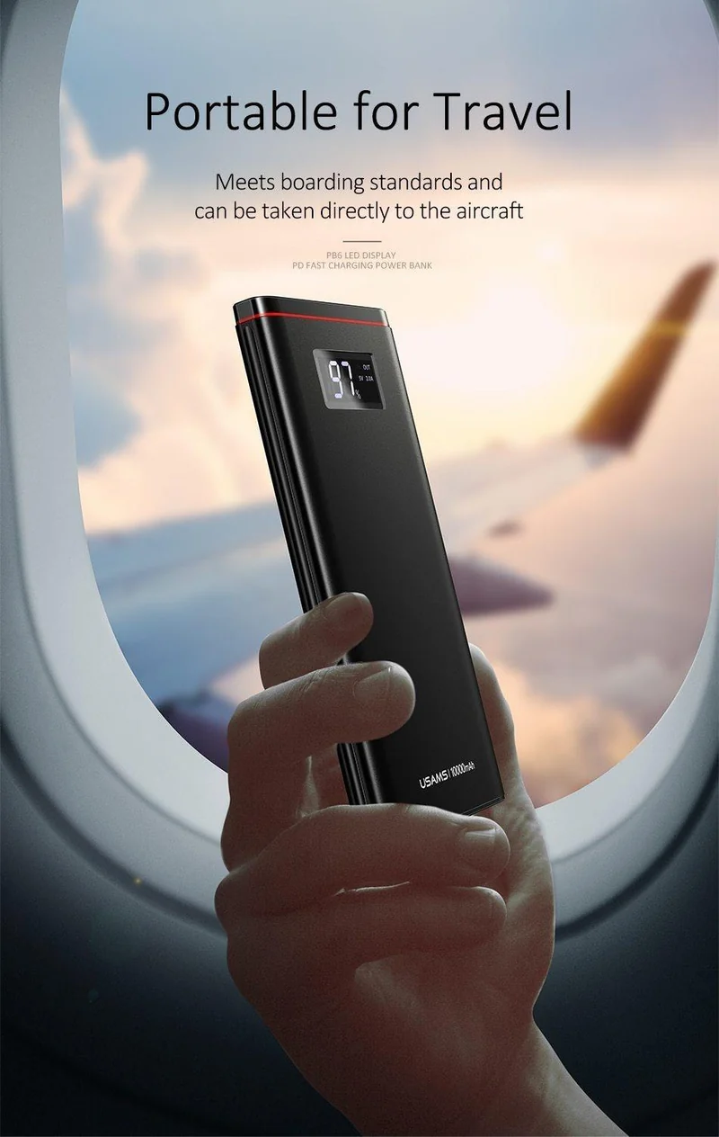 Schnellladegerät Power Bank PD QC 3.0 18 W digitales LED-Display 10000 mAh Powerbank USAMS 9 V/2 A 5 V/3 A externer Akku USB C Poverbank