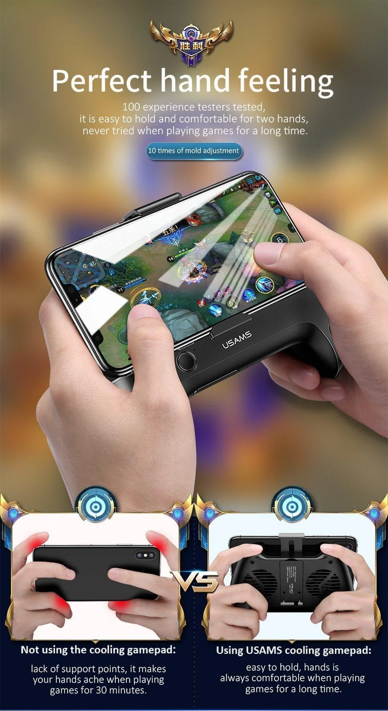 USAMS Handy-Spiel-Kühlgriff, Telefonhalter, Doppellüfter, Telefon-Spiel-Kühlkörper, Lade-Powerbank, Rauschunterdrückung, Gamepad