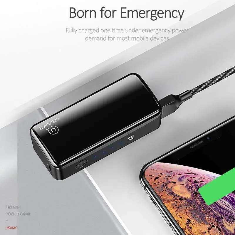 USAMS 2000 mAh Ultraleichte Mini-USB-Powerbank, tragbar, 2000 mAh, Powerbank, externer Akku, LED-Notlicht für iPhone, Samsung