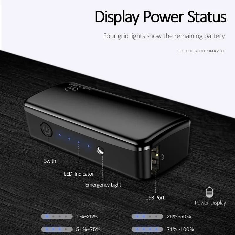 USAMS 2000 mAh Ultraleichte Mini-USB-Powerbank, tragbar, 2000 mAh, Powerbank, externer Akku, LED-Notlicht für iPhone, Samsung
