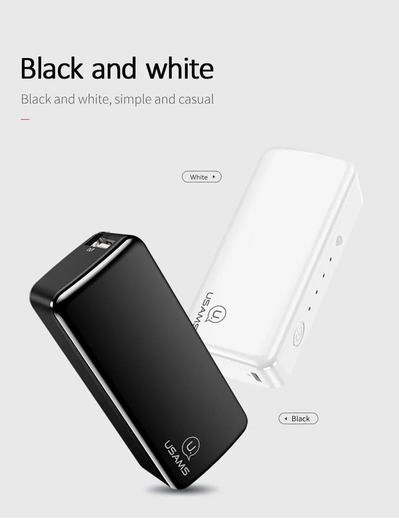 USAMS 2000 mAh Ultraleichte Mini-USB-Powerbank, tragbar, 2000 mAh, Powerbank, externer Akku, LED-Notlicht für iPhone, Samsung