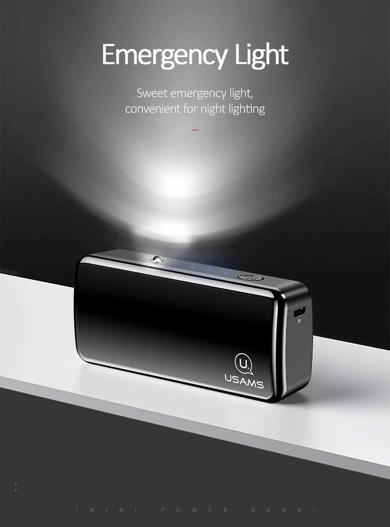 USAMS 2000 mAh Ultraleichte Mini-USB-Powerbank, tragbar, 2000 mAh, Powerbank, externer Akku, LED-Notlicht für iPhone, Samsung