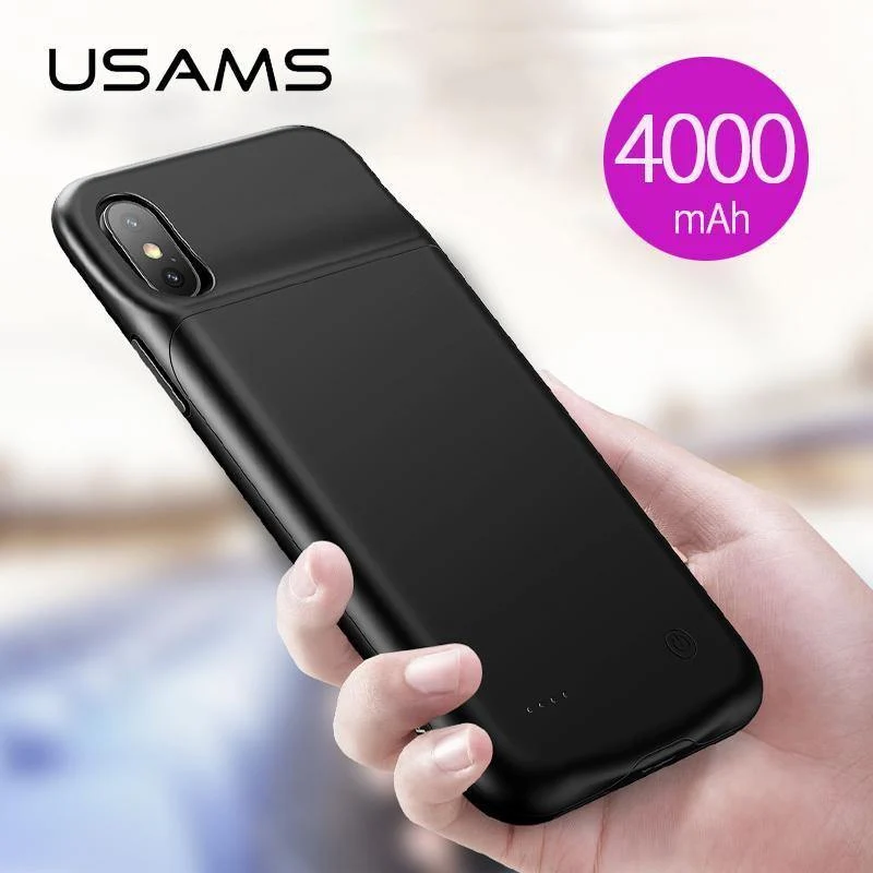 USAMS Smart Battery Case Ladegerät für iPhone XR XS Max, Batteriefach Externe Power Bank Backup Powerbank für iPhone X XS