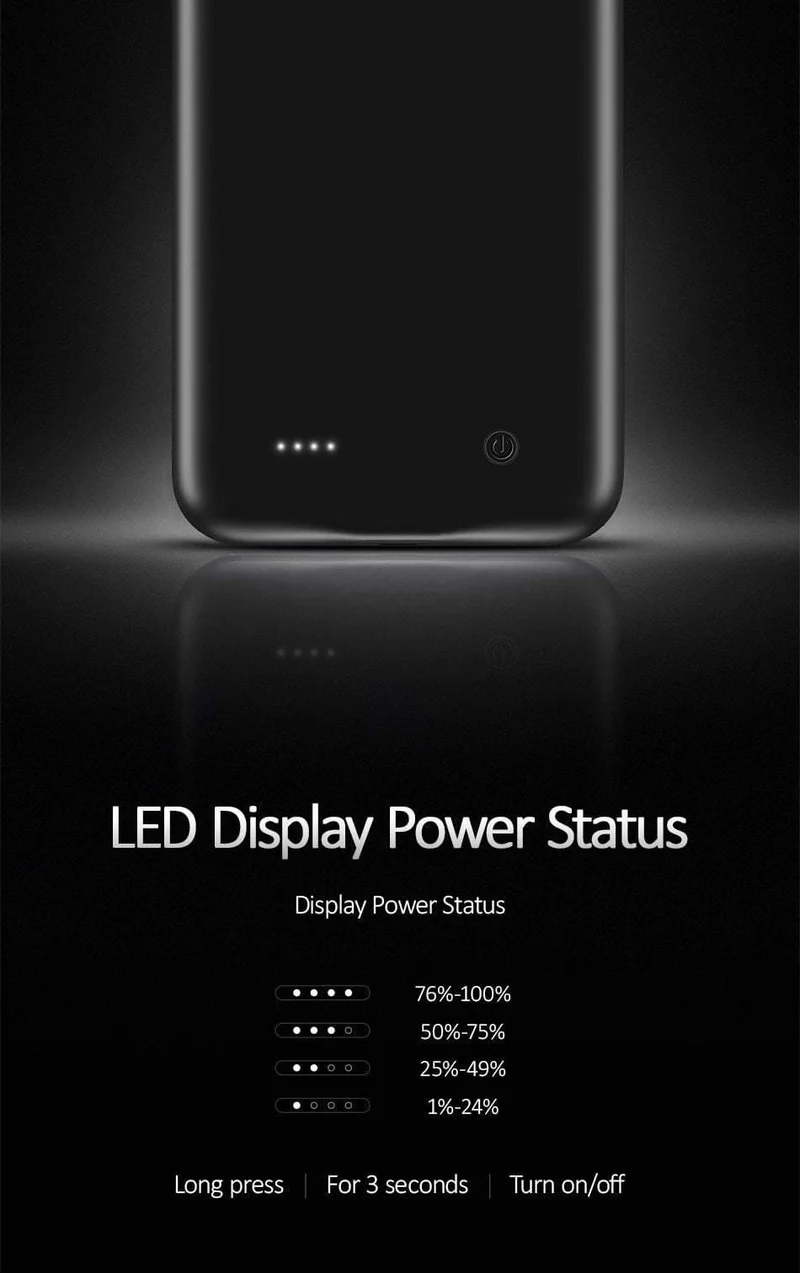 USAMS Smart Battery Case Ladegerät für iPhone XR XS Max, Batteriefach Externe Power Bank Backup Powerbank für iPhone X XS