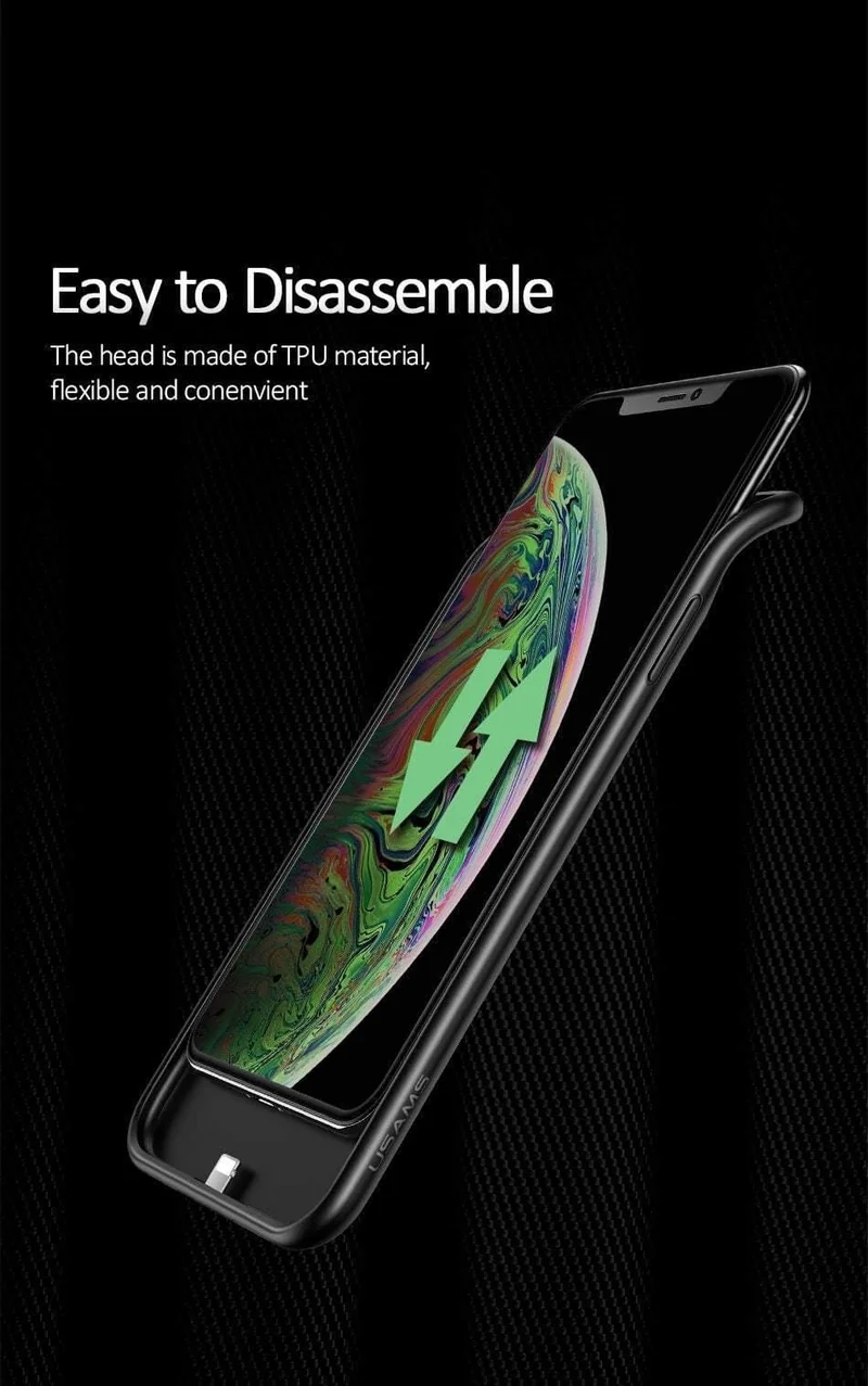 USAMS Smart Battery Case Ladegerät für iPhone XR XS Max, Batteriefach Externe Power Bank Backup Powerbank für iPhone X XS