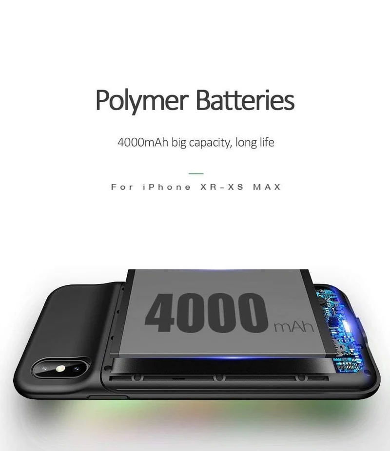 USAMS Smart Battery Case Ladegerät für iPhone XR XS Max, Batteriefach Externe Power Bank Backup Powerbank für iPhone X XS