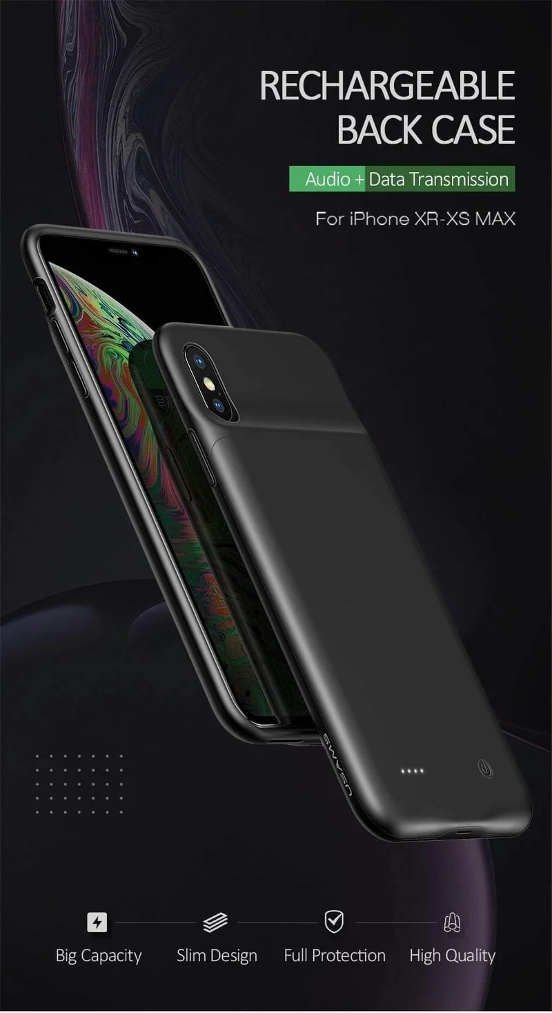 USAMS Smart Battery Case Ladegerät für iPhone XR XS Max, Batteriefach Externe Power Bank Backup Powerbank für iPhone X XS