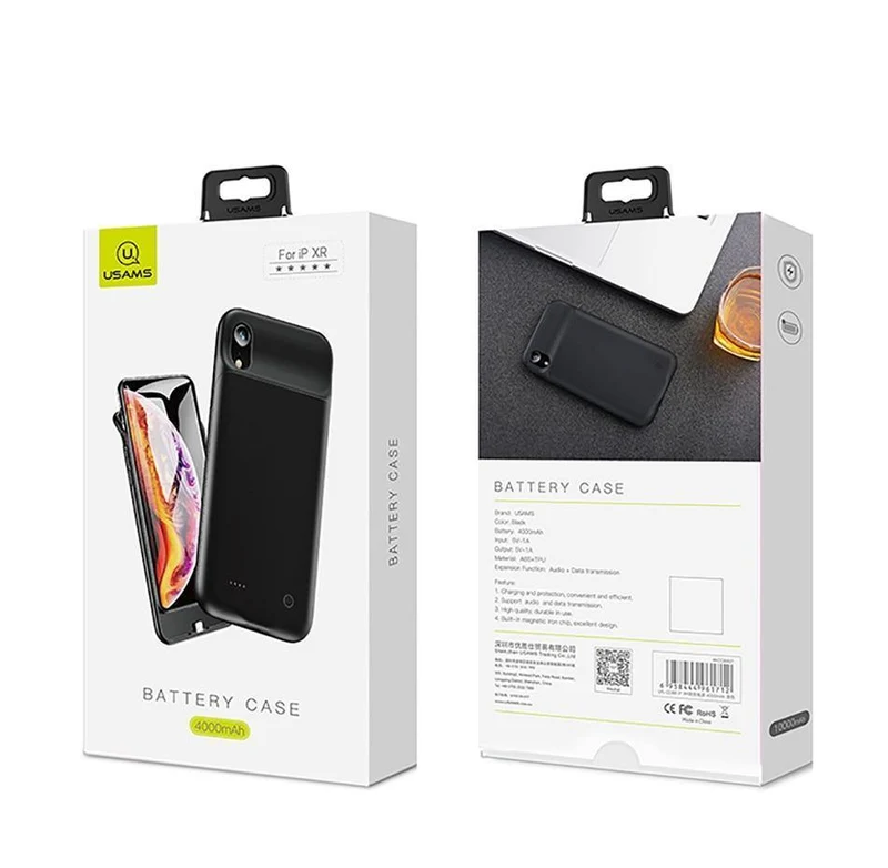 USAMS Smart Battery Case Ladegerät für iPhone XR XS Max, Batteriefach Externe Power Bank Backup Powerbank für iPhone X XS