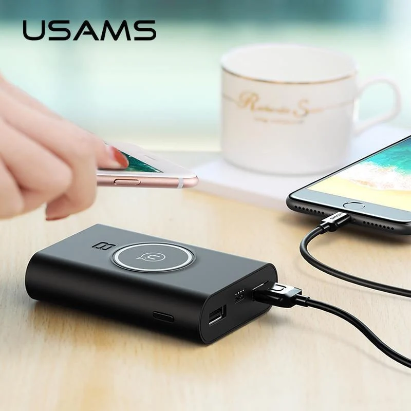 Power Bank Qi Kabelloses Ladegerät, USAMS 5V2A Dual Ports Power Bank 8000mah Kabelloses Ladepad Externer Akku Telefon USB-Ladegerät