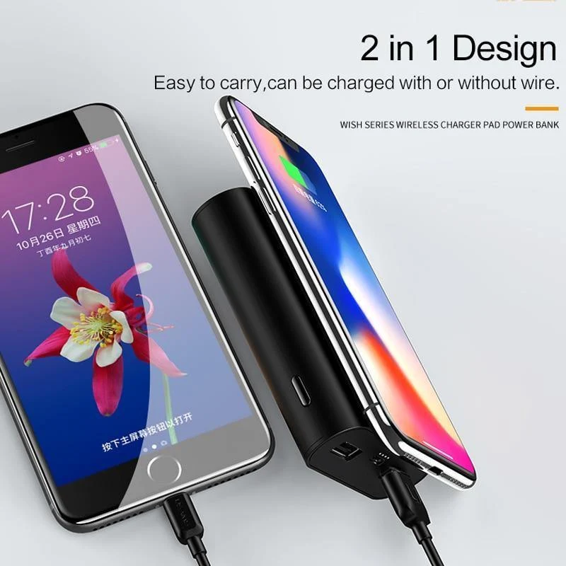 Power Bank Qi Kabelloses Ladegerät, USAMS 5V2A Dual Ports Power Bank 8000mah Kabelloses Ladepad Externer Akku Telefon USB-Ladegerät
