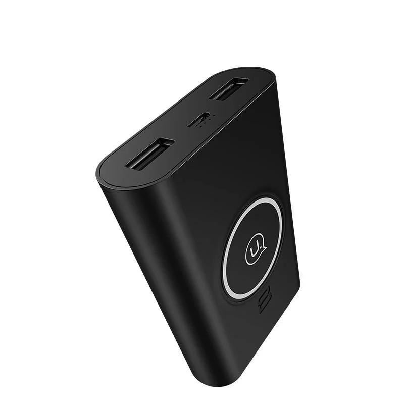 USAMS 5V 2A 2 USB-Anschlüsse 8000mah QI Wireless-Ladegerät 5W Pad Power Bank Integriertes Wireless-Ladegerät Universal Power Bank