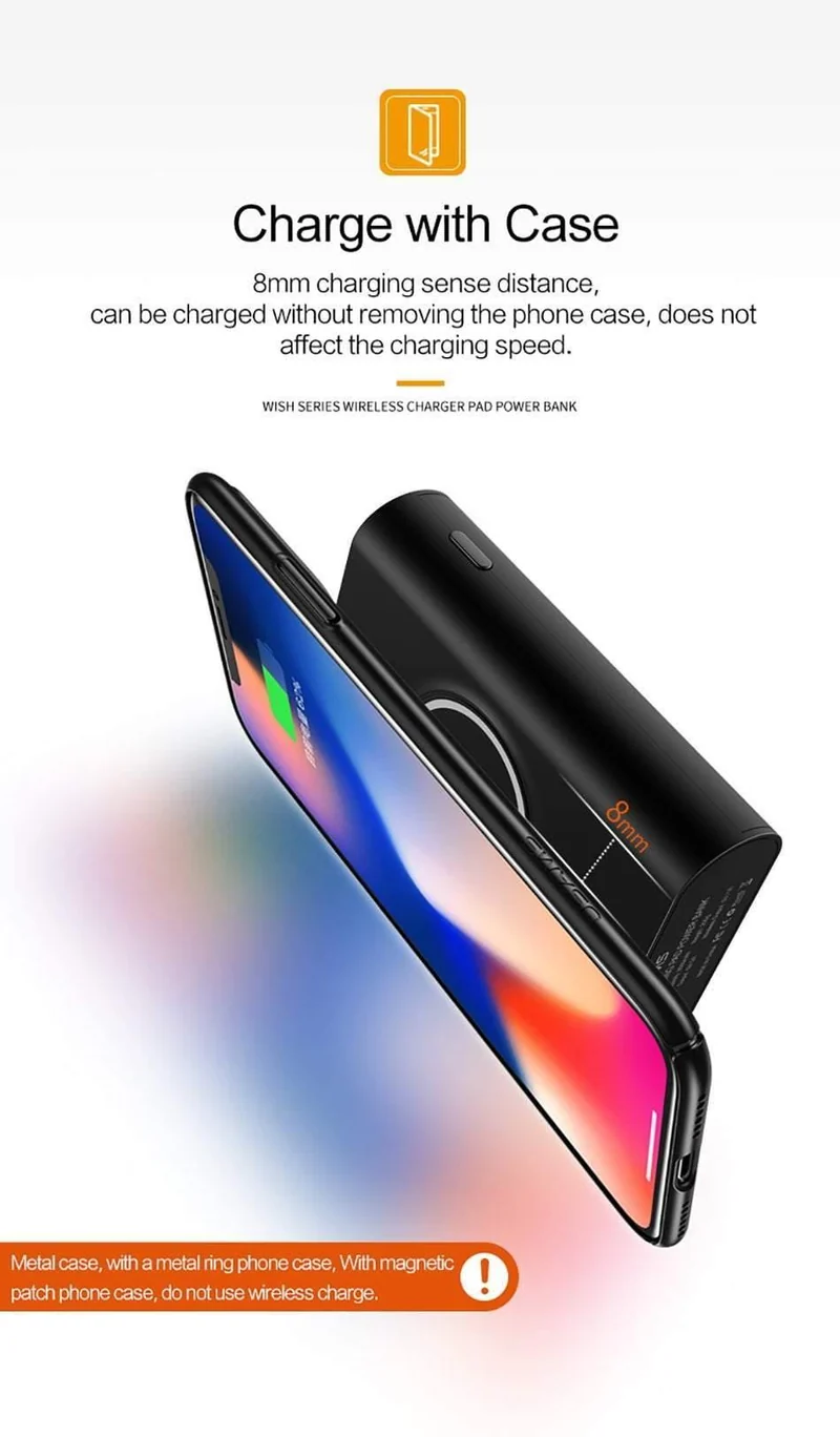 USAMS 5V 2A 2 USB-Anschlüsse 8000mah QI Wireless-Ladegerät 5W Pad Power Bank Integriertes Wireless-Ladegerät Universal Power Bank