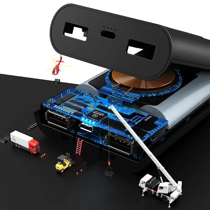 USAMS 5V 2A 2 USB-Anschlüsse 8000mah QI Wireless-Ladegerät 5W Pad Power Bank Integriertes Wireless-Ladegerät Universal Power Bank