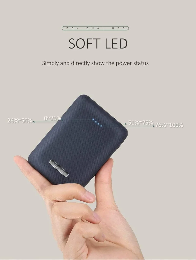 USAMS Ultra-mini Light 10000mah Power Bank Dual USB Tragbare Powerbank 5V 2A Schnelles Telefon Externer Akku für iPhone X~5 Samsung