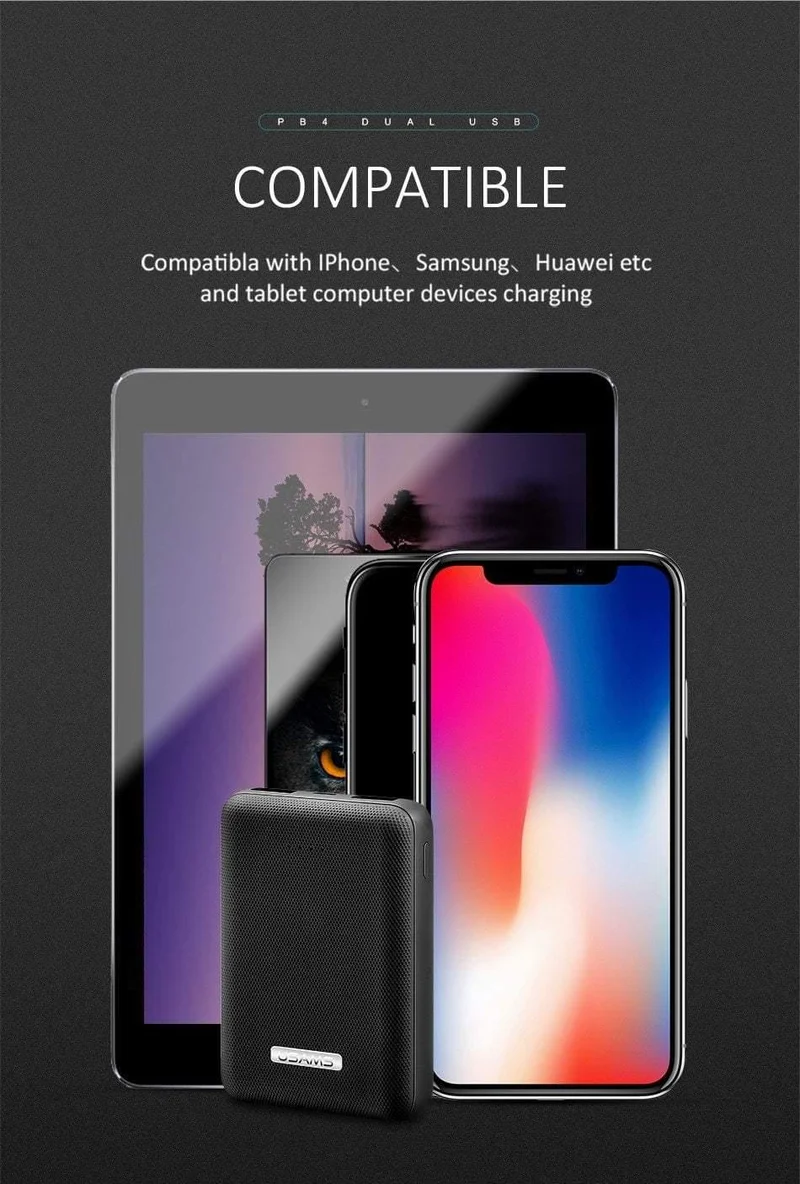 USAMS Ultra-mini Light 10000mah Power Bank Dual USB Tragbare Powerbank 5V 2A Schnelles Telefon Externer Akku für iPhone X~5 Samsung