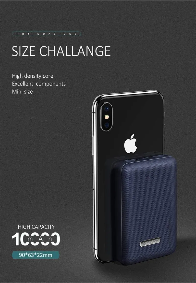 USAMS Ultra-mini Light 10000mah Power Bank Dual USB Tragbare Powerbank 5V 2A Schnelles Telefon Externer Akku für iPhone X~5 Samsung