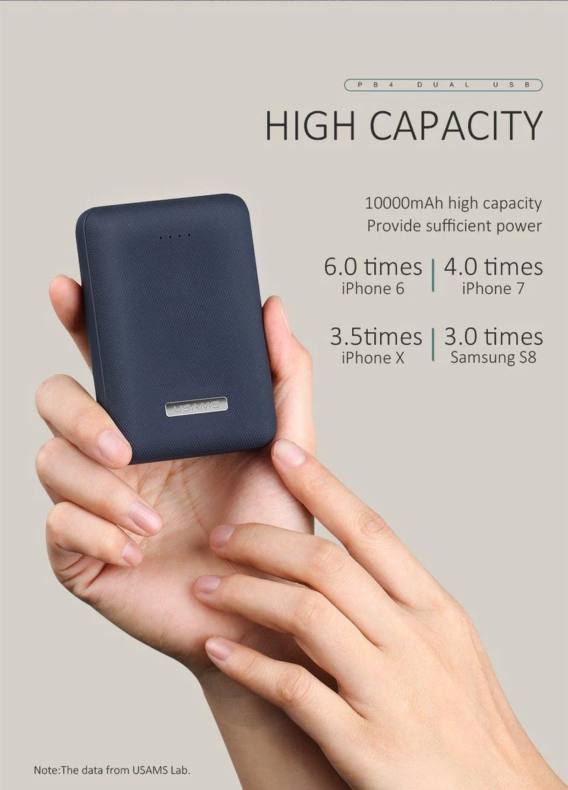 USAMS Ultra-mini Light 10000mah Power Bank Dual USB Tragbare Powerbank 5V 2A Schnelles Telefon Externer Akku für iPhone X~5 Samsung
