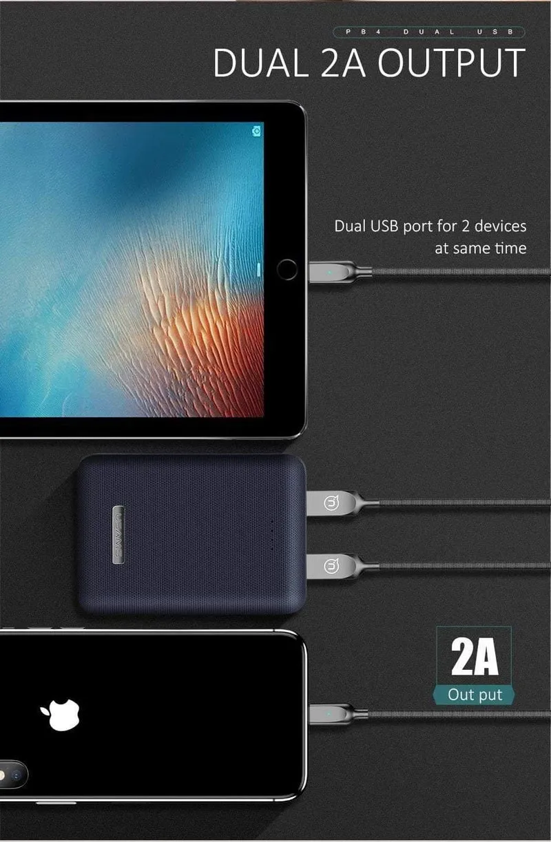 USAMS Ultra-mini Light 10000mah Power Bank Dual USB Tragbare Powerbank 5V 2A Schnelles Telefon Externer Akku für iPhone X~5 Samsung