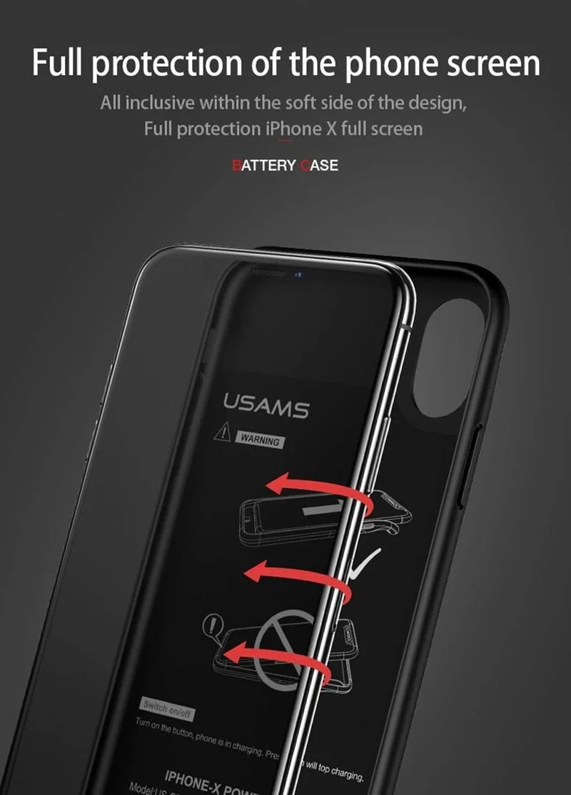 Für iPhone X 3200Ah Power Bank Case USAMS Akkuaufladung Ultra Slim Externes Pack Backup Tragbares Ladegerät Case für iPhone 10