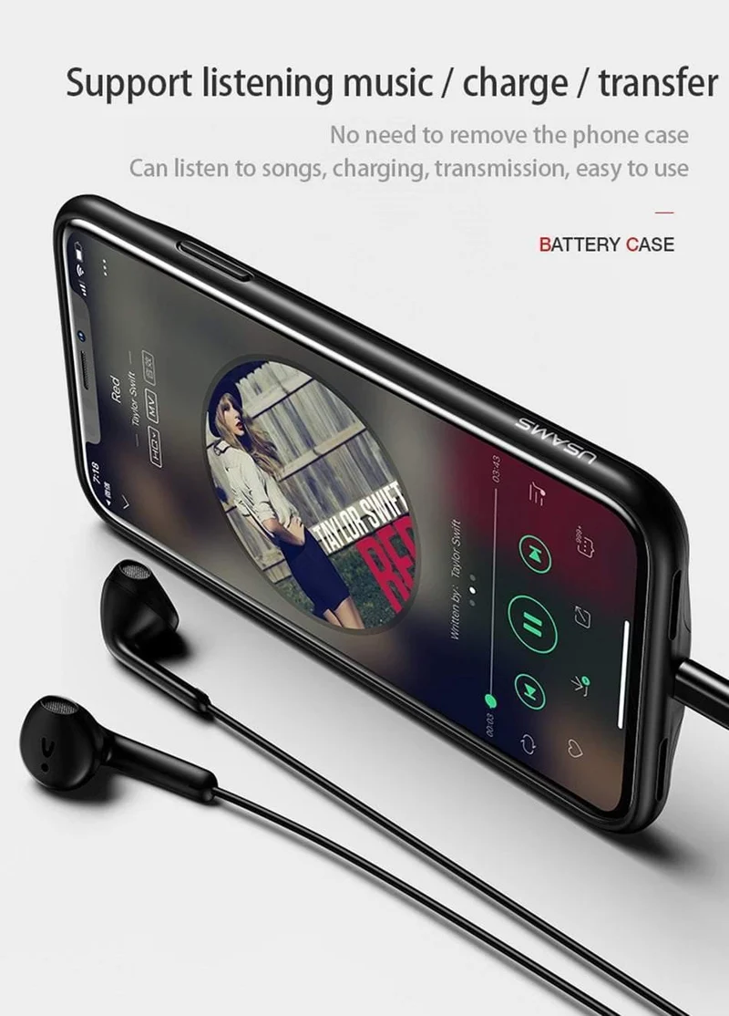 Für iPhone X 3200Ah Power Bank Case USAMS Akkuaufladung Ultra Slim Externes Pack Backup Tragbares Ladegerät Case für iPhone 10