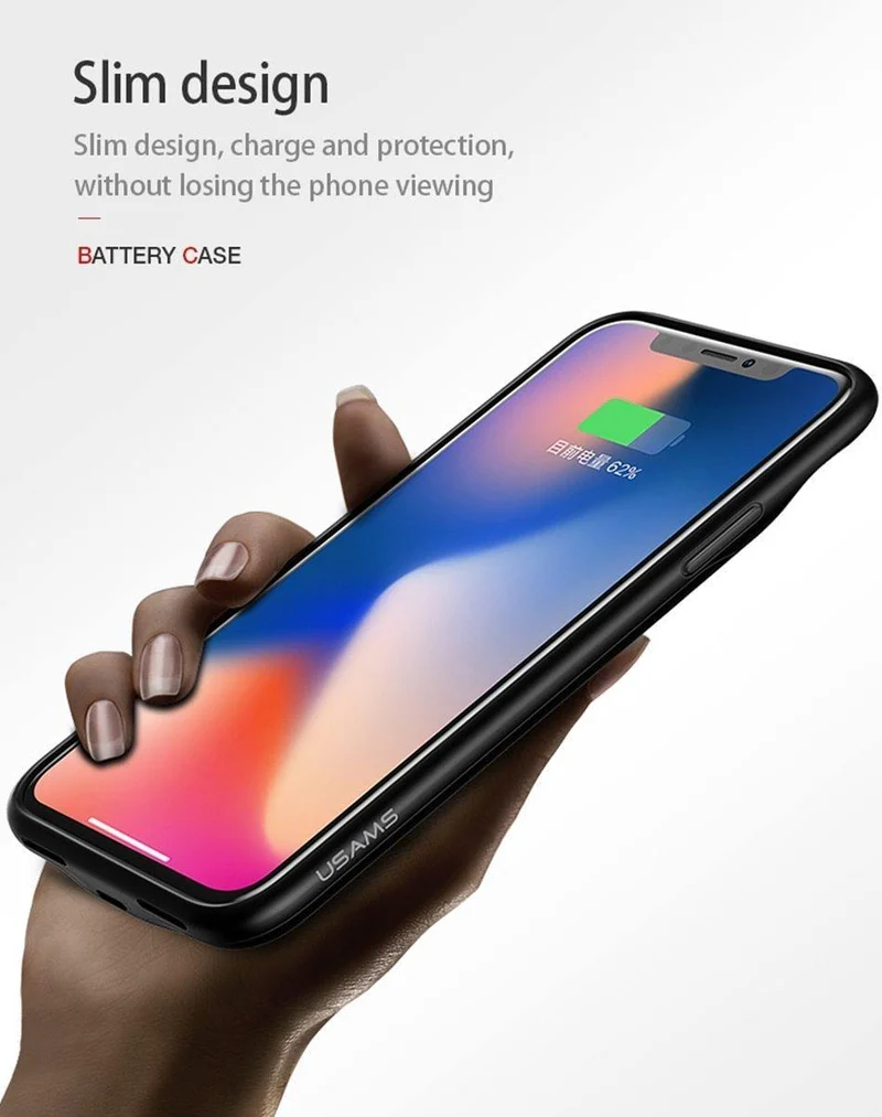 Für iPhone X 3200Ah Power Bank Case USAMS Akkuaufladung Ultra Slim Externes Pack Backup Tragbares Ladegerät Case für iPhone 10